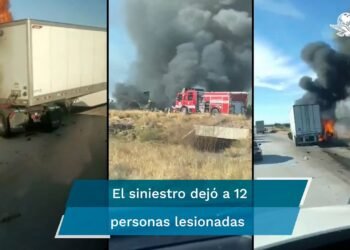 Choque entre autobús y tráiler provoca incendio en carretera de Sonora