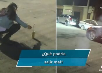 Mujer prende cuete y cae sobre patrulla