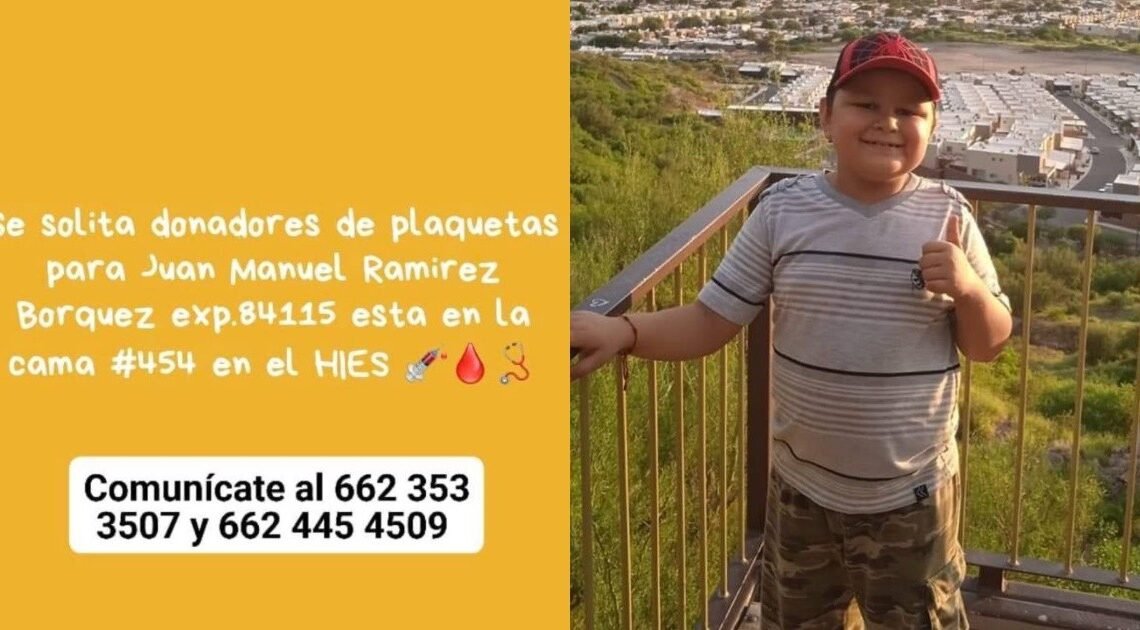 Buscan donadores de sangre y plaquetas para Juan Manuel Ramírez en el HIES