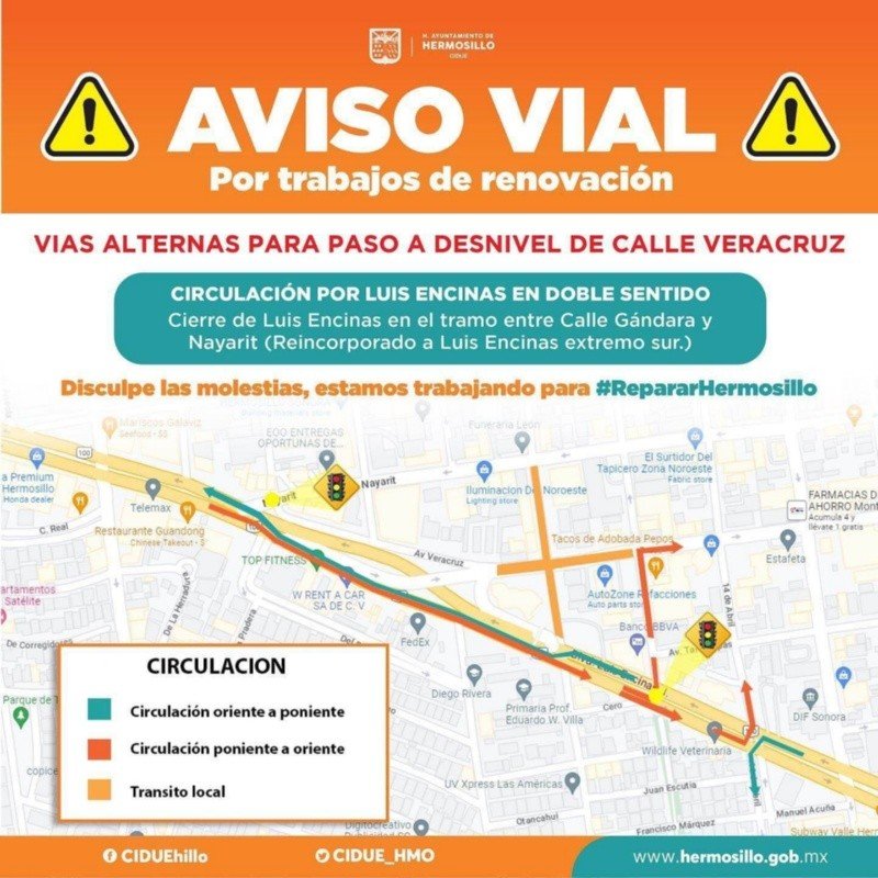  Algunas vías alternas al puente a desnivel de Luis Encinas.
