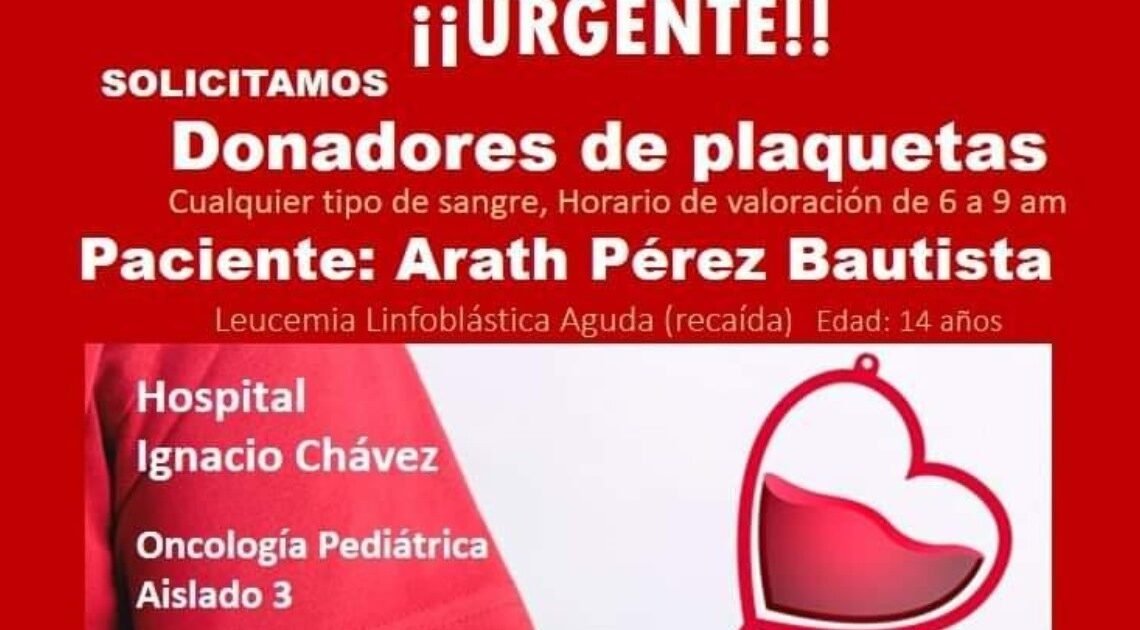 Buscan donadores de plaquetas para el menor Arath Pérez, paciente de leucemia linfoblástica aguda,
