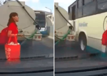 Viral: mujer se estrella contra camión y milagrosamente sale viva
