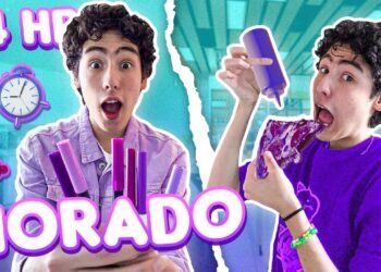 24 HORAS VIVIENDO de color MORADO 😩🦄💜🍬 *Pinté comida* | Leo Study