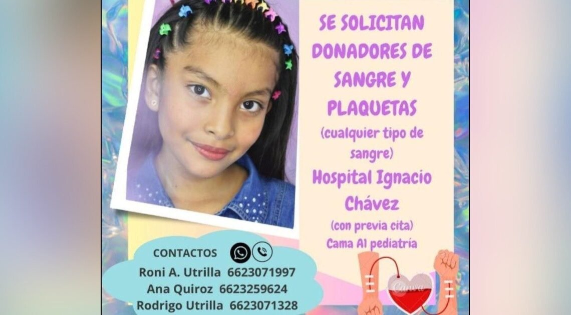 Se solicitan unidades de sangre para la niña Lusiana Estefanía, de 8 años