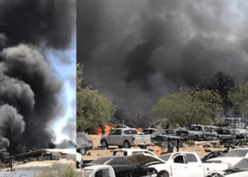 Más de 20 autos calcinados dejó el incendio al norte de Hermosillo