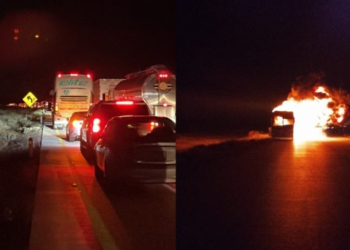 Se incendia autobús de pasajeros en la carretera Hermosillo-Guaymas