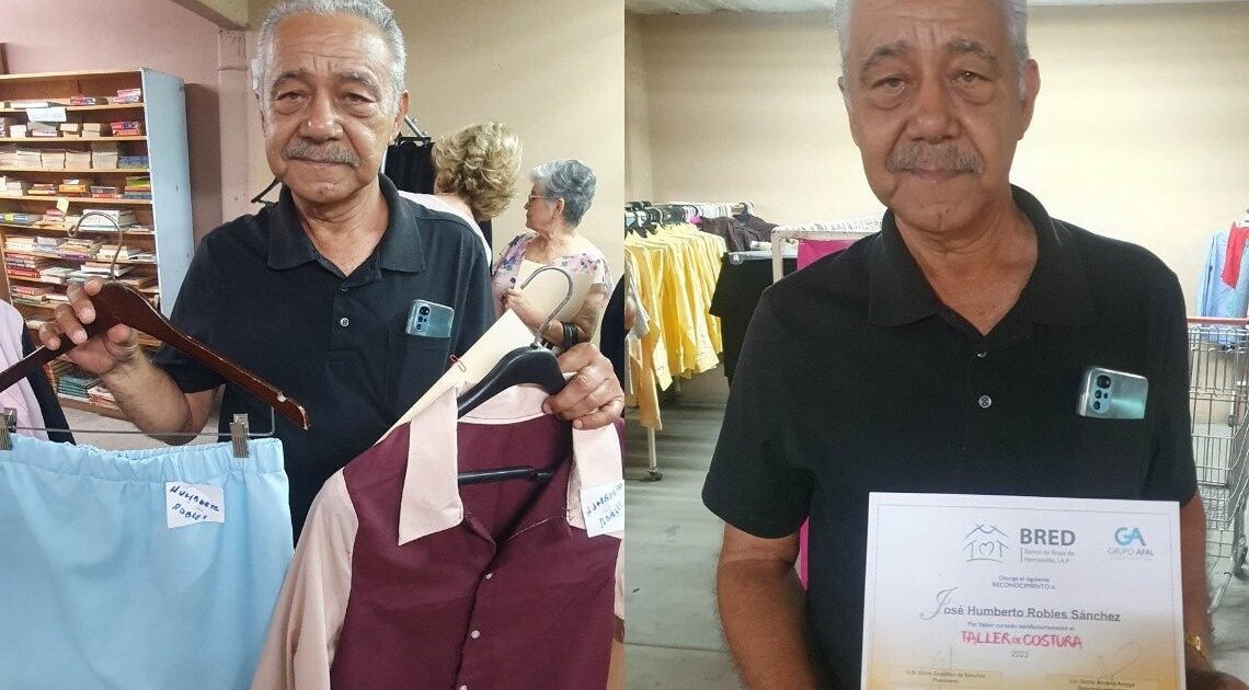 Hombre de 64 años se gradua de taller de costura en Banco de Ropa por sus nietos