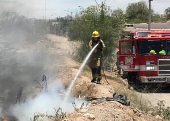 Equipo de Bomberos de Hermosillo combate incendios de maleza en cerros