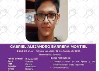 ¡URGENTE! Gabriel Alejandro Barrera Montiel, de 22 años, desaparecido en Hermosillo, Sonora. Ayúdanos a encontrarlo.