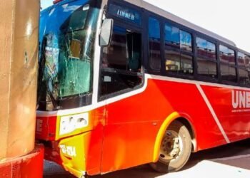 Choca camión de transporte urbano contra puente