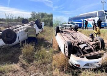 Pierde el control del volante y termina volcado en la Etchojoa-Huatabampo
