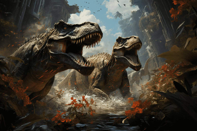  Dinosaurios en otro planeta, según la IA.