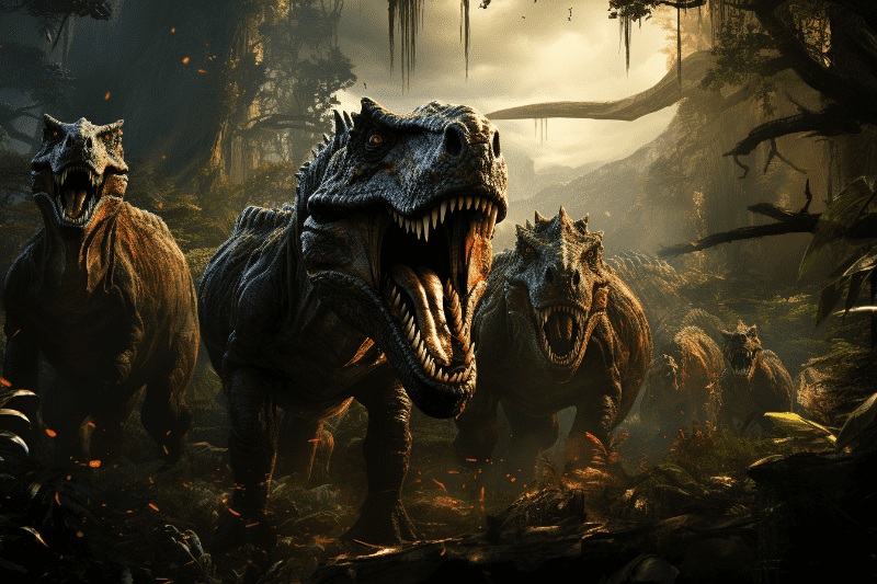  Una horda de dinosaurios generada por Midjourney.