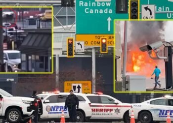 VIDEO: Momento en que auto sale volando y explota con dos pasajeros dentro en la frontera de EU y Canadá
