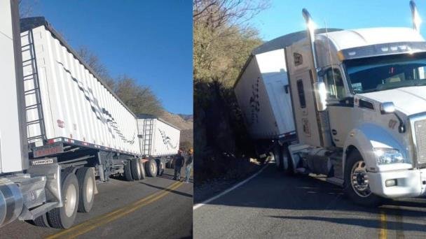 Tráiler provocó cierre de una carretera al caer en una alcantarilla Tráiler provocó cierre de una carretera al caer en una alcantarilla