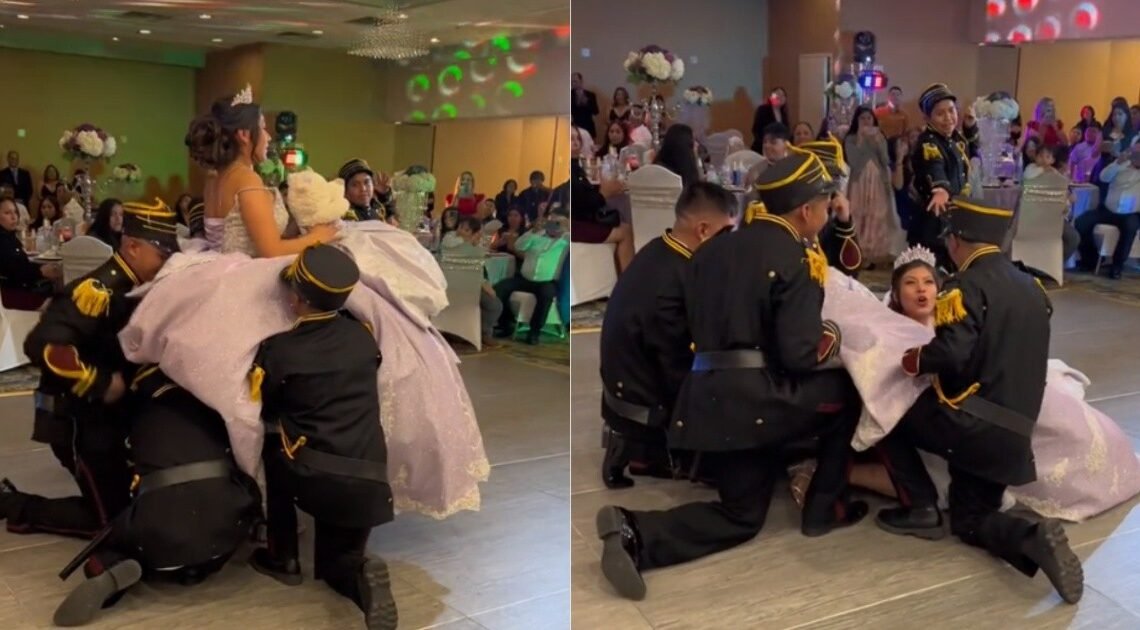 VIDEO: Quinceañera sufre caída luego de que chambelanes no aguantaran al cargarla