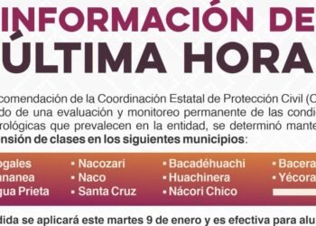 ÚLTIMA HORA: Se mantiene suspensión de clases en 11 municipios: SEC Sonora