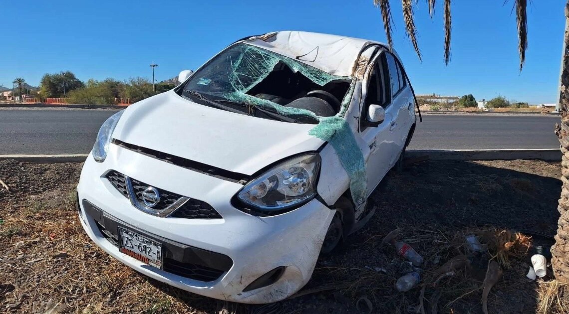 Mujer choca contra una palma en la carretera a La Colorada