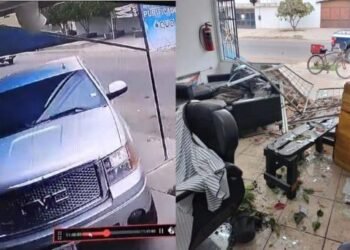 Hombre choca y destruye fachada de una barbería en Cajeme; se da a la fuga