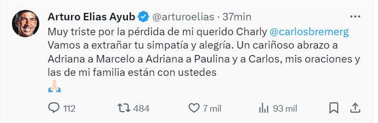  Mensaje de Arturo Elias Ayub en X.