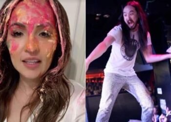 Steve Aoki lanza pastelazo a Biby Rabelo, alcaldesa de Campeche