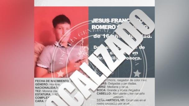Localizan a Francisco Romero Carrazco, menor desaparecido en Hermosillo Localizan a Francisco Romero Carrazco, menor desaparecido en Hermosillo
