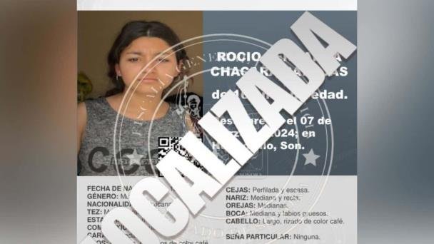 Localizan sana y salva a Rocío Fernanda, menor desaparecida en Hermosillo Localizan sana y salva a Rocío Fernanda, menor desaparecida en Hermosillo