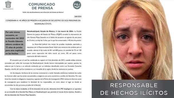 Dan 145 años de cárcel a mujer que participó en secuestro Dan 145 años de cárcel a mujer que participó en secuestro