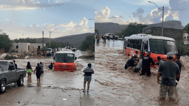 Policías rescatan a usuarios del transporte varadas en arroyo Policías rescatan a usuarios del transporte varadas en arroyo