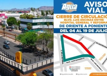cierre parcial en el bulevar Luis Encinas por obras de rehabilitación sanitaria