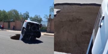 Automóvil cae a un socavón en el bulevar Carlos Quintero Arce