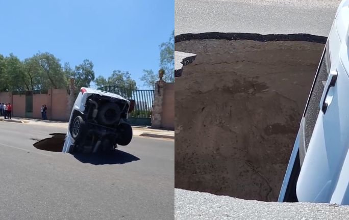 Automóvil cae a un socavón en el bulevar Carlos Quintero Arce Automóvil cae a un socavón en el bulevar Carlos Quintero Arce