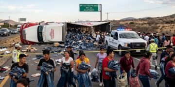 Registran rapiña tras volcadura de tráiler con mercancía en la carretera México–Tulancingo