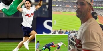 Tensión en el Yankee Stadium: Sujeto irrumpe en el campo con bandera de Palestina durante la Subway Series