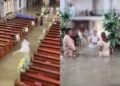 Ni la furia de la tormenta pudo frenarlos: caminó hacia el altar con el agua a las rodillas para decir «sí, acepto»