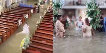 Ni la furia de la tormenta pudo frenarlos: caminó hacia el altar con el agua a las rodillas para decir «sí, acepto»